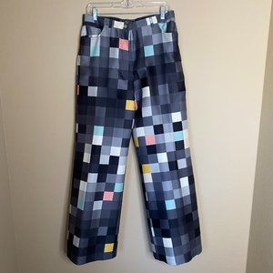 NEW salvatore ferragamo square check wide leg pants